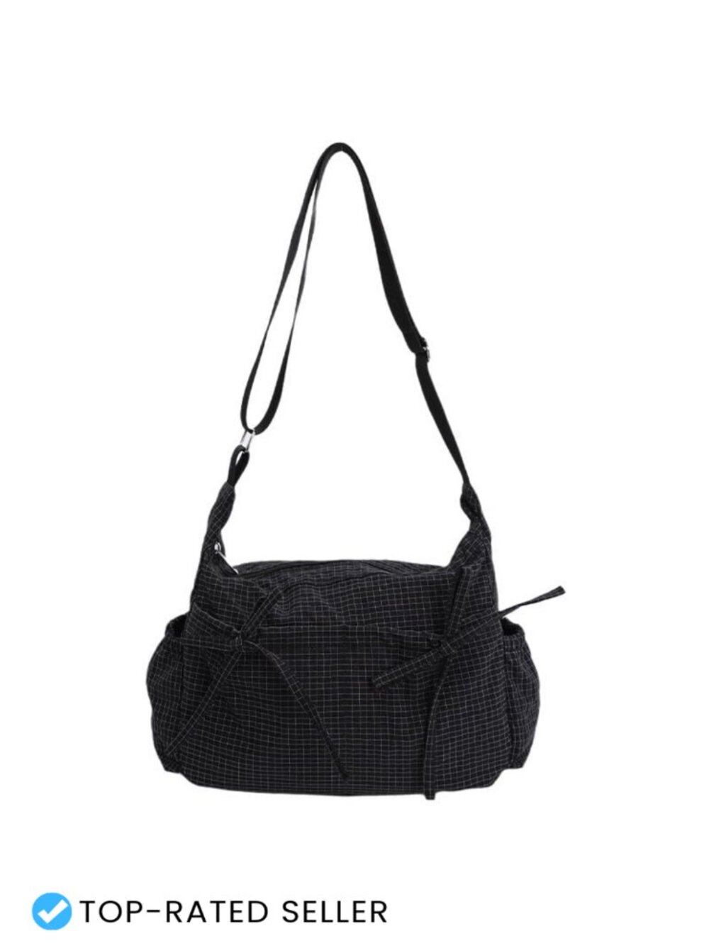 Plaid Shoulder Bag with Bow Detail Lightweight Nylon Crossbody Purse Zipper